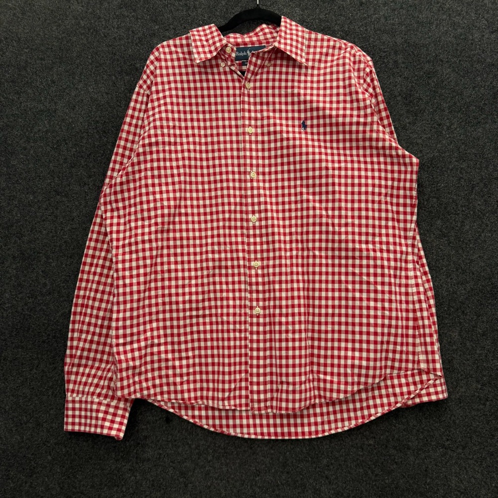 Ralph Lauren Vintage Red Gingham Button Down Shirt Custom Fit XL Mens
